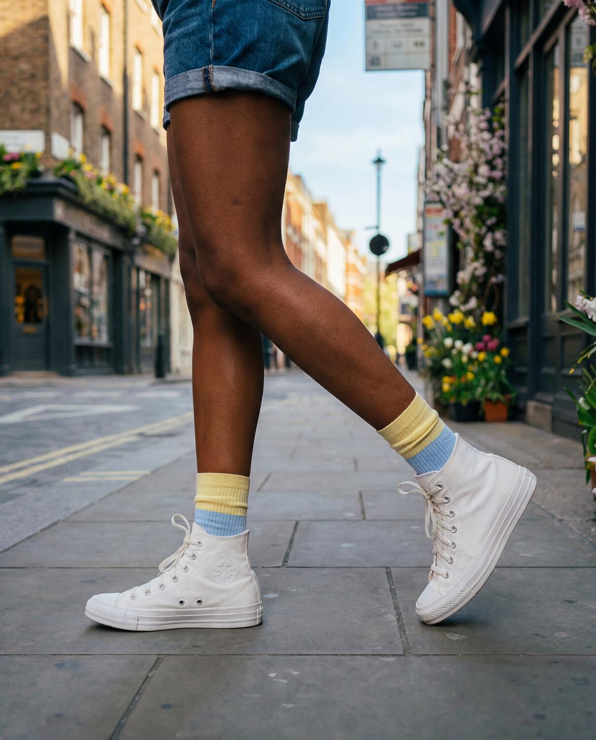 London strømper - Lemonade/Ocean Blue